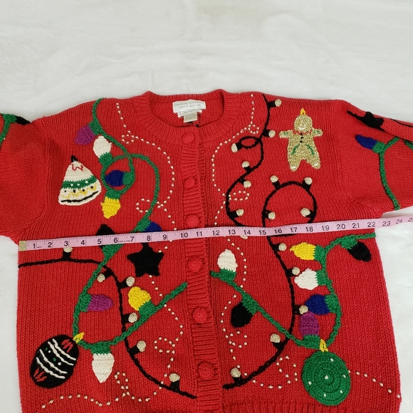 Vintage 90s Ugly Christmas Sweater Cardigan bulb lights Size medium - Picture 9 of 10